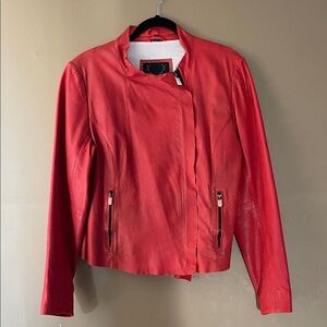 NWT Bod & Christensen Red Genuine Lambskin Leather Moto Jacket